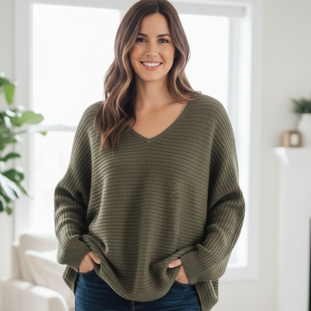 Roots Olive V-Neck Women's Sweater